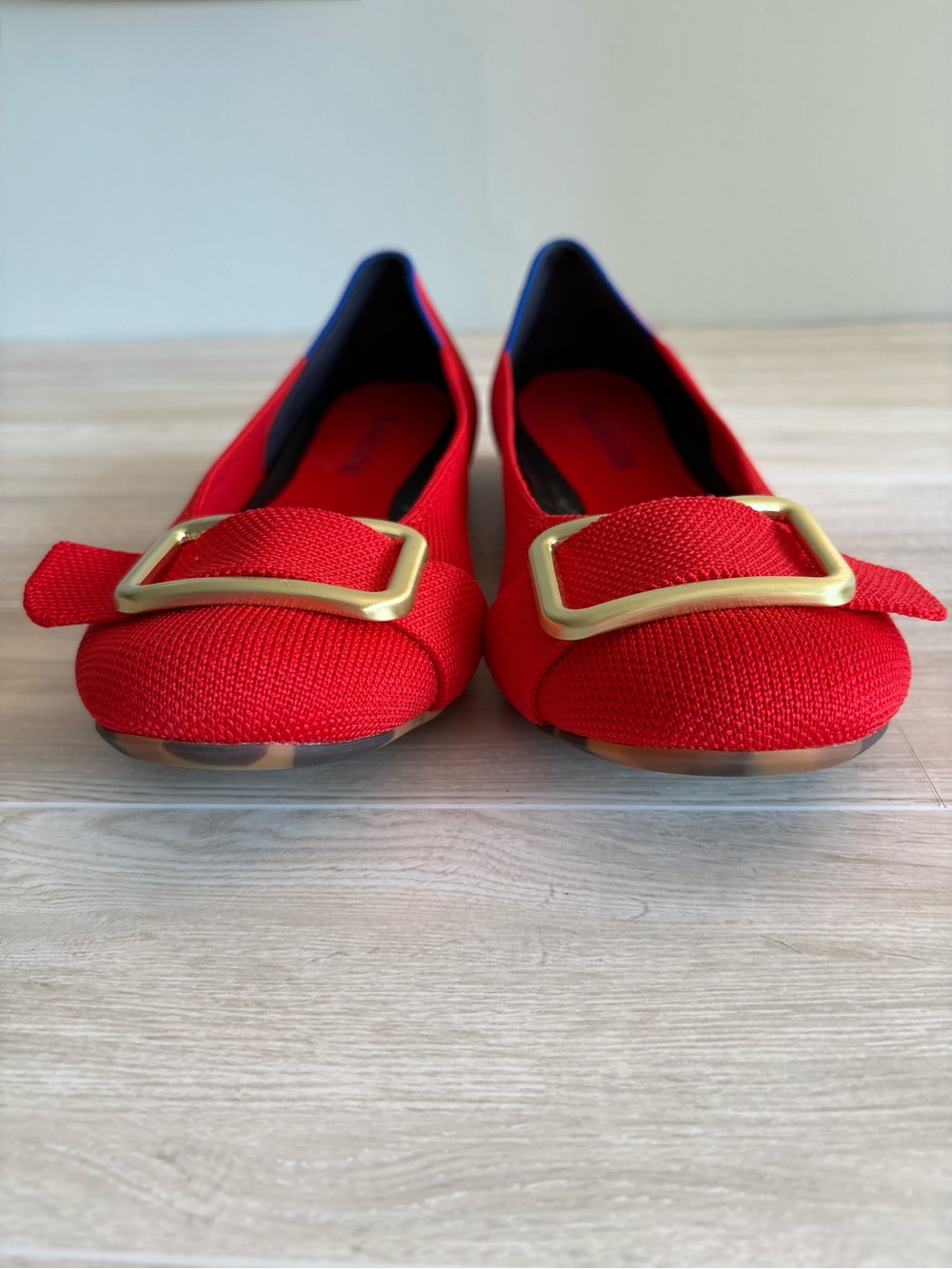 Rothy's Red The Emblem Ballet Flats Size 8 Gold Buckles EUC Business Casual Chic - Picture 3 of 8